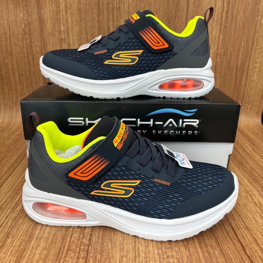 Skechers Microspec Max Advance Kids Size 1 Navy Orange 404105L Athletic Shoe NEW